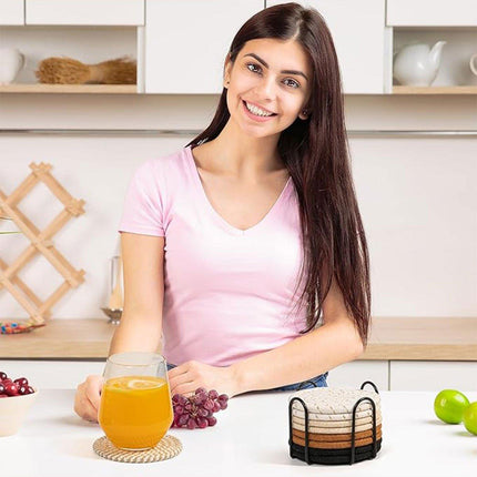 8PCS Round Cotton Woven Coaster Heat Resistant Thick Insulation Dining Table Mat