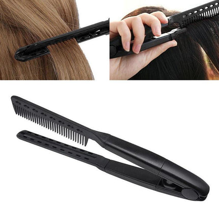 Folding Styling V Comb Hair Straightener Hairdressing Salon Straightening Brush - Aimall