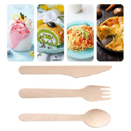 Eco-Friendly Wooden Cutlery Spoon Knives Fork Teaspoon utensils Party Home - Aimall