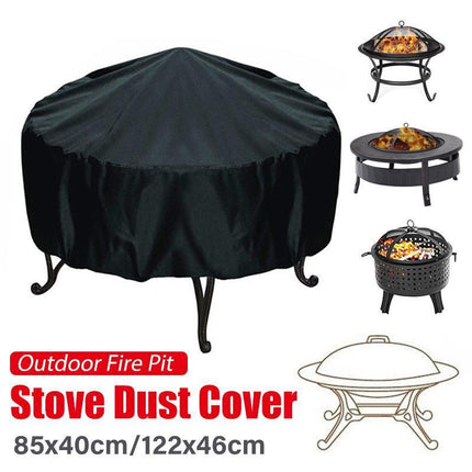 210D Outdoor Round Fire Pit Cover Garden BBQ Grill Bucket Pritector Waterproof - Aimall