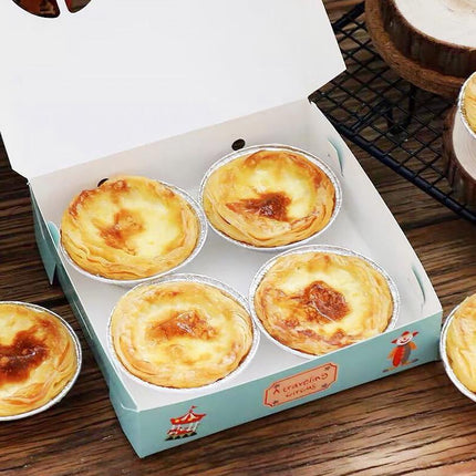 Portuguese Style Egg Tart Box 2 4 6 Grain Packing Carton Bakery Pastry Supplies