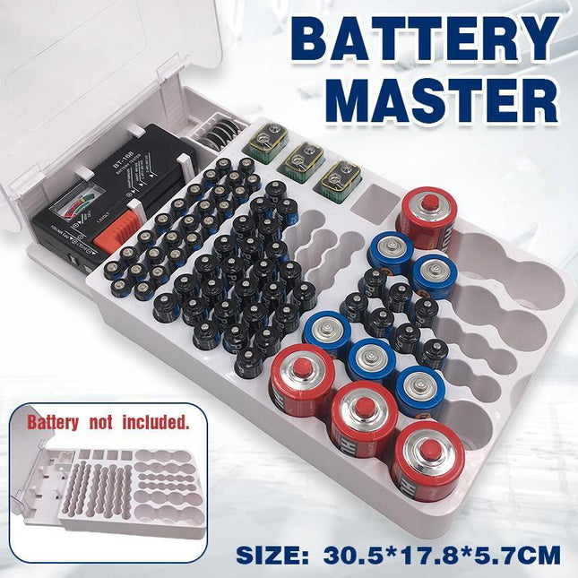 93 Slot Battery Storage Organizer Holder with Tester-Battery Caddy Rack Case Box - Aimall