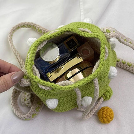 Handmade Wool Woven Mushroom Bag Fashion Shoulder Crossbody Womens Bucket Bag