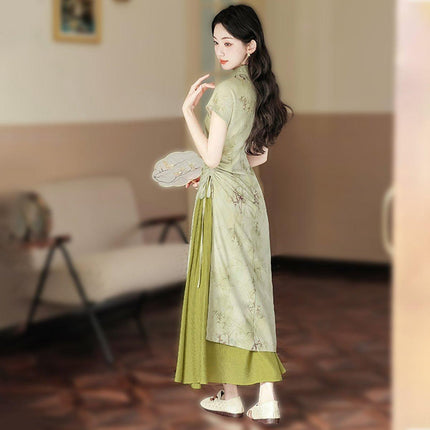 New Chinese Style Green Cheongsam Dress Daily Wear Modern Improved Dresses