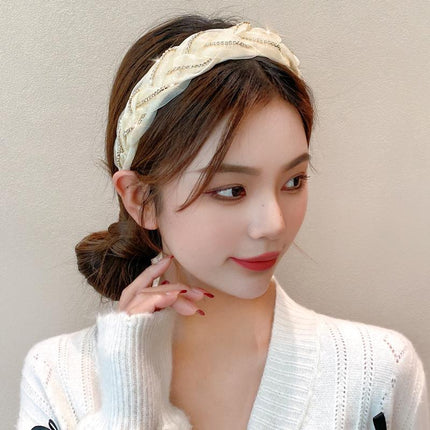 Women Hairband Twist Organza Knot Cross Tie Wide Headwear Hair Band Hoop Shiny - Aimall