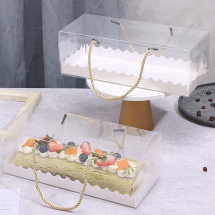 25pcs Rectangular Transparent Cake Roll Packing Box Portable Swiss Pastry Box