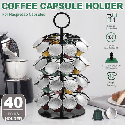 Coffee Capsule Organizer 360 Degree Rotating Holder Rack for 40 Pods Storage