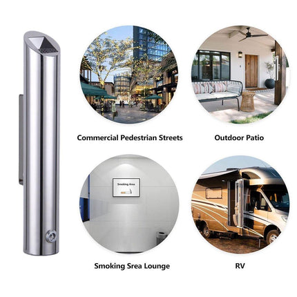 Wall Mounted Ashtray Stainless Steel 1.8L Floor Standing Vertical Trash Bin