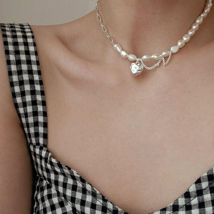 Sweet Love Heart Necklace Tassel Chain Asymmetric Collarbone Jewelry for Women