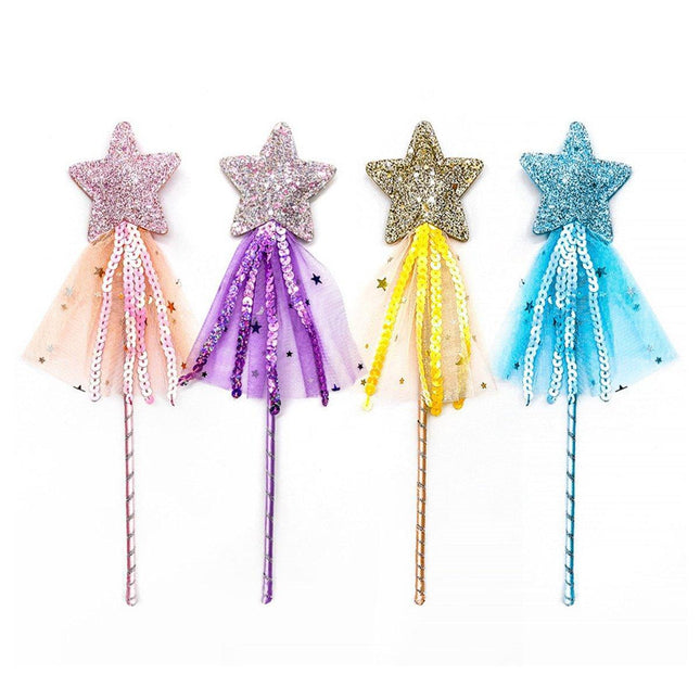 4pcs Sequin Fairy Wand Magic Pentagram Wand for Girls Kids Party Favor Set