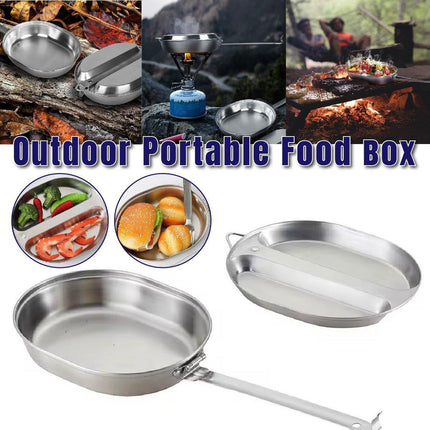 Portable Outdoor Stainless Steel Lunch Box Long Handle Oval Camping Cookware