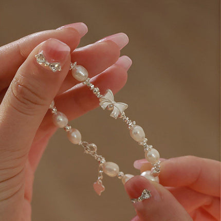 Pearl Ribbon Bracelet Ring Elegant Jewelry for Women Fashion Accessories Gift