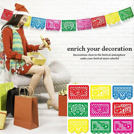 Carnival Party Decor Square Paper Cut Plastic Flower Flag Banner for Celebration