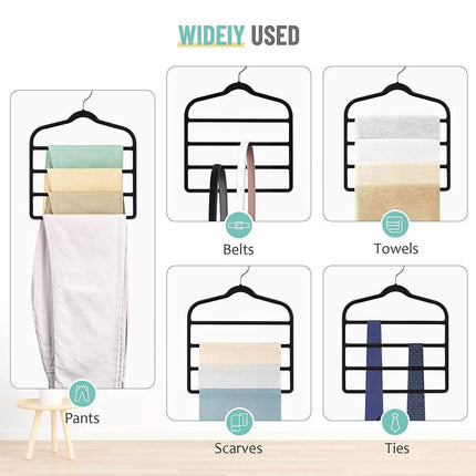 5PCS Multifunctional Non-slip Flocking Rack Multi-layer Hanger Wardrobe Storage