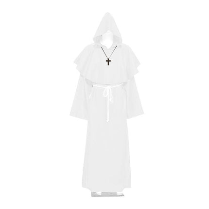 Medieval Friar Hooded Robe Monk Cross Necklace Renaissance Cosplay Costume AU - Aimall