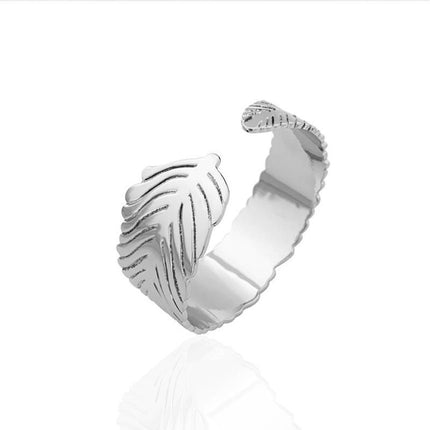 Vintage Punk Silver Colour Feather Cuff Bracelet for Men Women Wrist Adjustable - Aimall