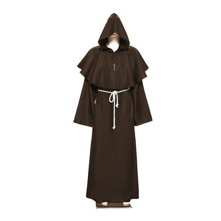 Medieval Friar Hooded Robe Monk Cross Necklace Renaissance Cosplay Costume AU - Aimall