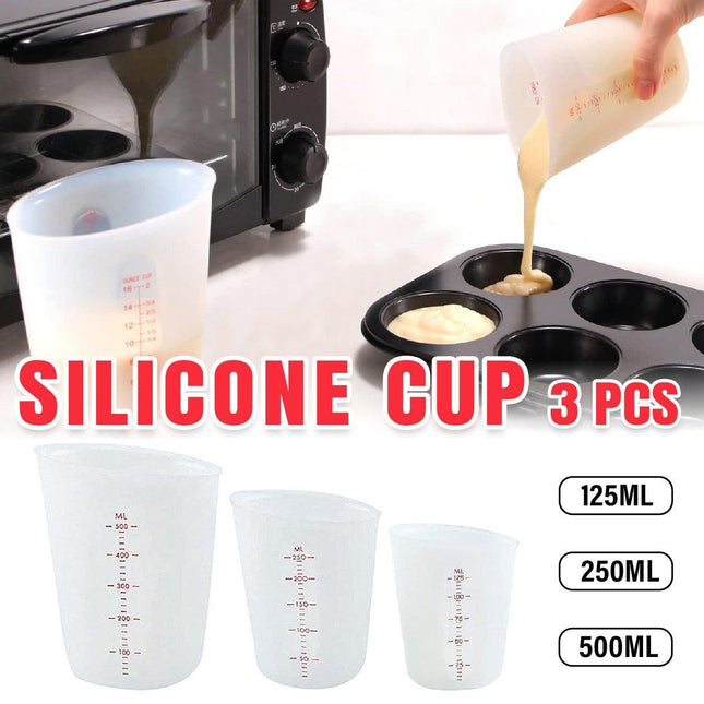 3PCS Silicone Measuring Cups 125ml 250ml 500ml Double Scale Baking Milk Cup Set