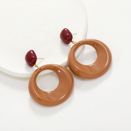 Vintage Caramel Large Circle Dangle Earrings Women Girls Retro Boho Fashion