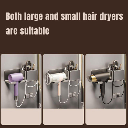 Aluminum Hair Dryer Holder Wall Mount Punch-Free Bathroom Hanging Rack Organizer