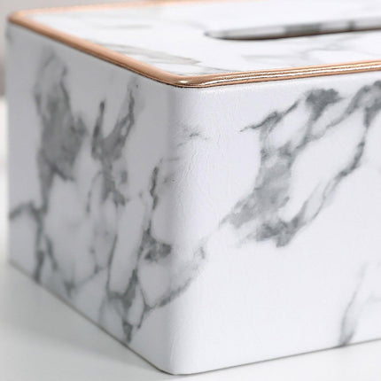 Rectangular Marble PU Leather Tissue Box Cover Napkin Holder Towel Dish Desktop