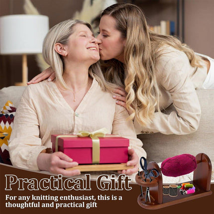 Wooden Yarn Spindle Holder with Scissors Organizer Solid Wood Knitting Tool Rack