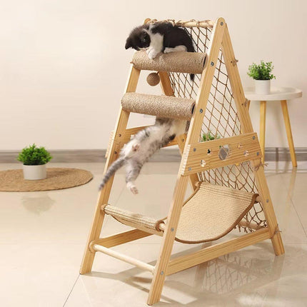 Cat Climbing Frame Wooden Cat Rack Multi Cat Play and Sleep Net for Indoor Use
