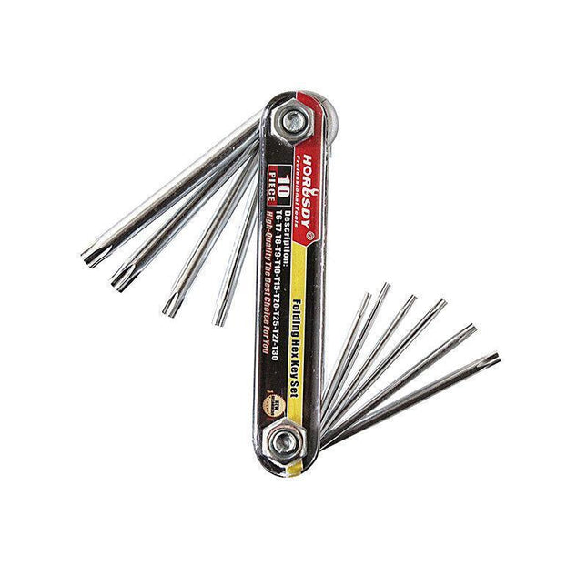 Folding Torx Star Key Set Portable Wrench Tool Chrome Vanadium Steel T6-T30 New - Aimall