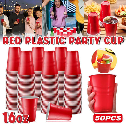 50pcs Red Plastic Beer Pong Cups Reusable Party Cups Drinking Game Supplies