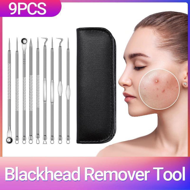 9PCS Blackhead Remover Extractor Tool Pimple Blemish Popper Comedone Kit Clip - Aimall