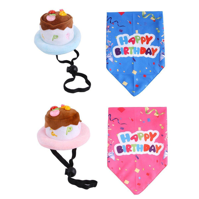 Pet Birthday Cake Hat and Triangle Towel combination Fun Party Dress Up for Pets