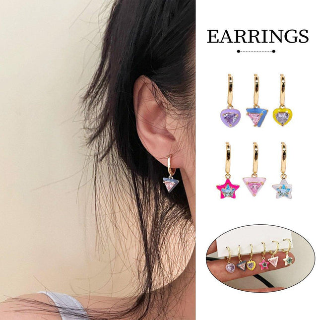 Colourful Geometric Earrings Glazed Zircon Fashion Dangle Sweet Jewelry