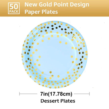 Bronzing Polka Dot Blue Suit Polka Dot Birthday Tableware Disposable High-end Dinner Plate