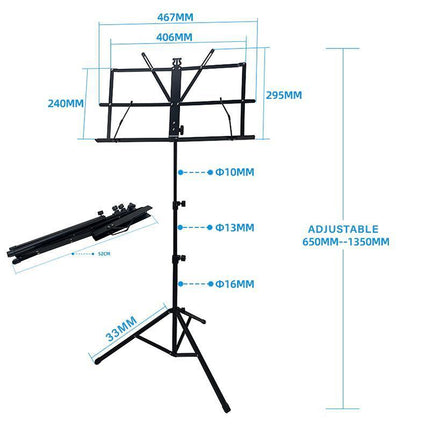 Foldable Sheet Music Stand Tripod Holder with Carry Bag for Stage Violin Guitar - Aimall