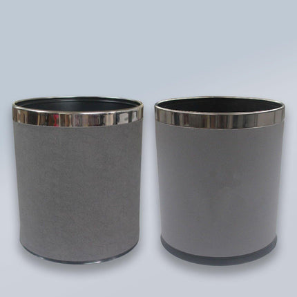 Durable Hotel Trash Bin Leather Wastebasket Office Room Metal Lining 26x22cm