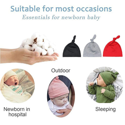 3PCS Baby Knot Hats Soft Cotton Toddler Caps Multicolor Newborn Beanie Pull Cap