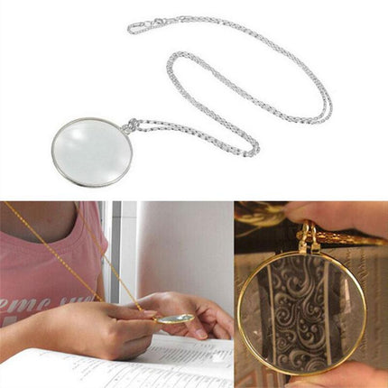 Monocle Lens Necklace 5x Magnifier Magnifying Glass Pendant Coin Gold Silver - Aimall