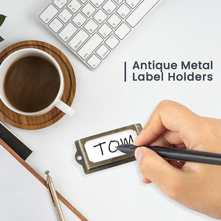 12X Brass Cabinet Drawer Label Pull File Name Card Frame Holder Handle - Aimall