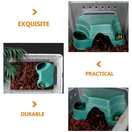Plastic Reptile Hide Box Cave with Food Basin Easy Clean Snake Hiding Landscape