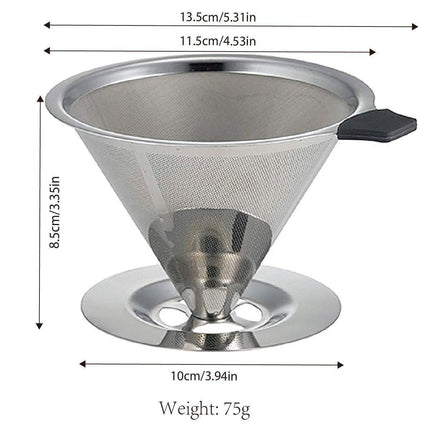 Stainless Steel Double Layer Hand Coffee Filter 600 Mesh Paper-Free Tea Funnel
