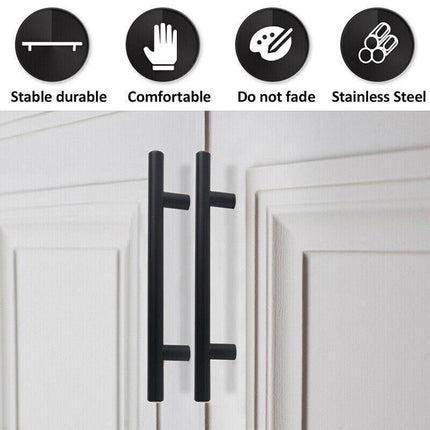 5PCS Black Kitchen Cabinet Door Handles Stainless Steel Door Drawer Pull T Bar - Aimall