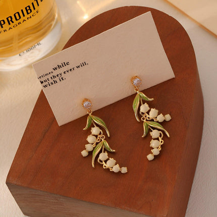 Vintage Bell Orchid Flower Long Earrings Elegant Dangle Earrings Women Jewelry