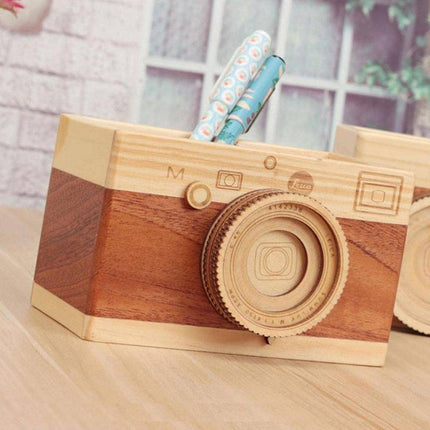 Vintage Wooden Camera Pen Holder Handmade Retro Gift Box Graduation Souvenir
