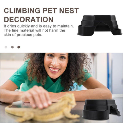Plastic Reptile Hide Box Cave with Food Basin Easy Clean Snake Hiding Landscape