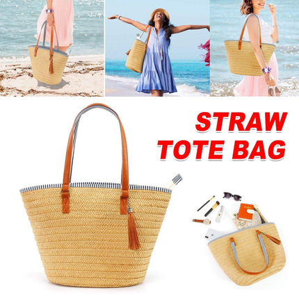 Simple Fashion Woven Straw Bag Beach Tote Bag Summer Handbag for Women Travel