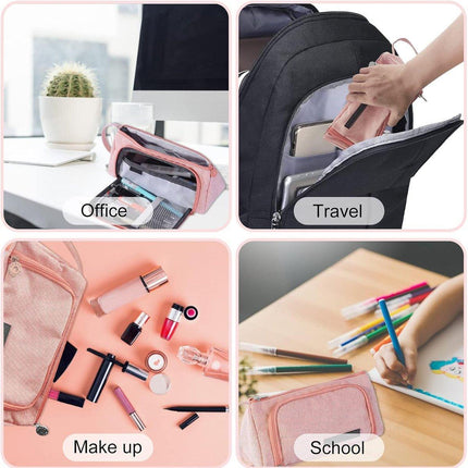 Large Capacity Student Canvas Pencil Case Pencil Bag Multi-functional Cute - Aimall