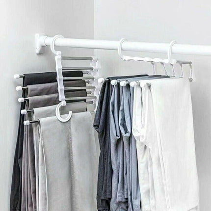 5 in 1 Stainless-Steel Pants Rack Hanger Wardrobe Shelves Magic Multi-Functional Black - Aimall