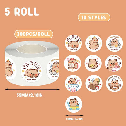 5Rolls Kapibara Seal Stickers Cute Cartoon DIY Decorative Hand Account Stickers