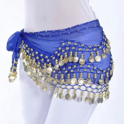1X 3Rows Belly Dance Dancing Hip Scarf Belt Chain Skirt Golden Tone 98 Coin Bead - Aimall