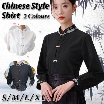 Chinese Style Women Autumn Standing Collar White Shirt Fashion Inner Tops